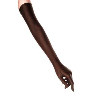 Women's Brown Full Finger Mittens Elbow Spandex Satin Long Sleek Evening Gloves